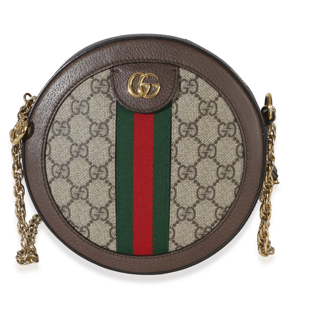 Gucci Beige GG Supreme Canvas Mini Ophidia Round Shoulder Bag